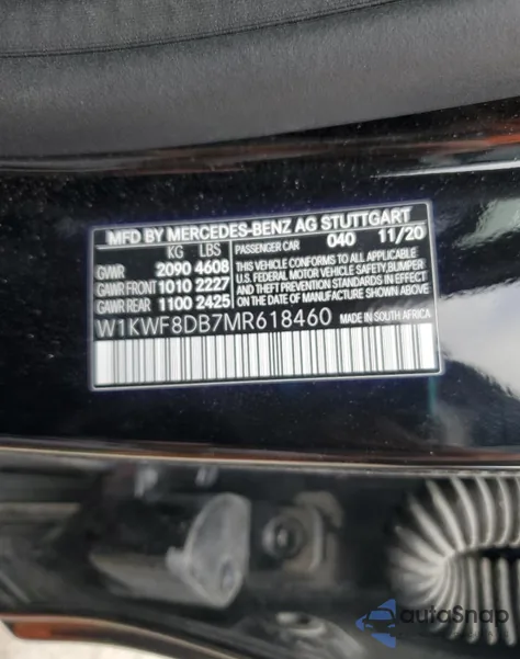 2021 Mercedes-Benz C 300 из США, поврежденный, VIN W1KWF8DB7MR618460